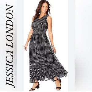 EUC Beautiful Jessica London polka dot MAXI dress Navy/White Size: 14 Plus